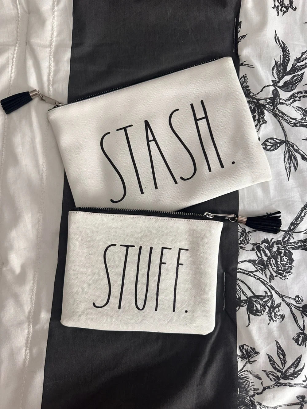 Rae Dunn set of 2  Pouches in White